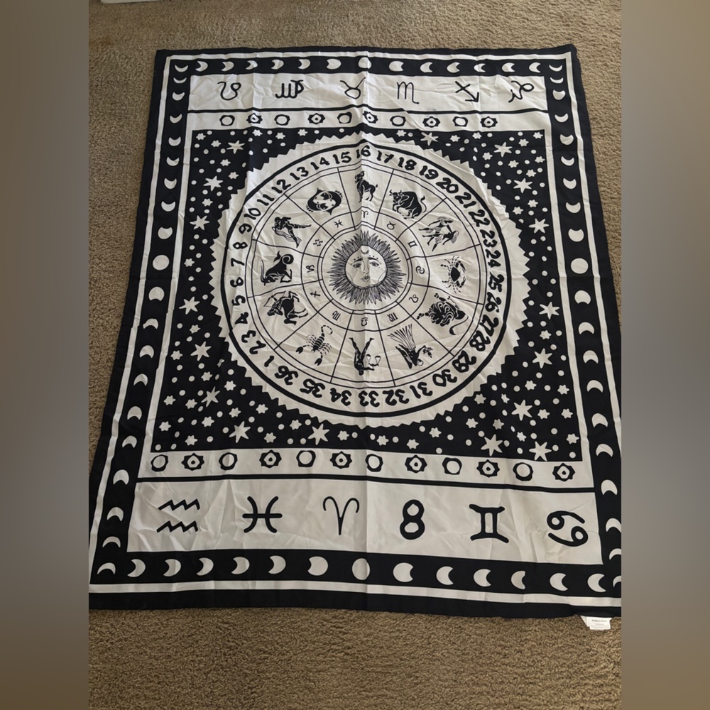 Astrological Black and White Wall Tapestry